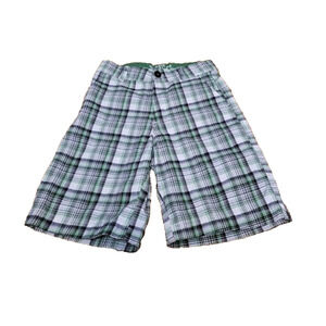 Roadblock Boys Plaid Cargo Shorts Size (5/6) Green Black White Adjustable Waist
